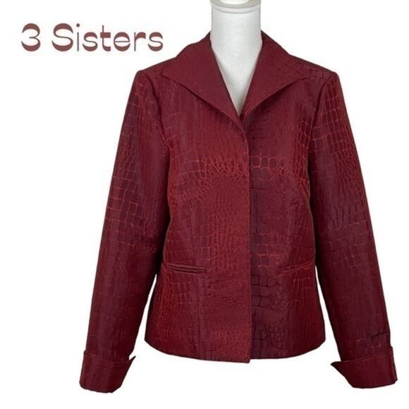 Anthropologie 3 Sisters Maroon & Red Alligator Embossed Print Jacket NWOT Size M - Picture 2 of 13